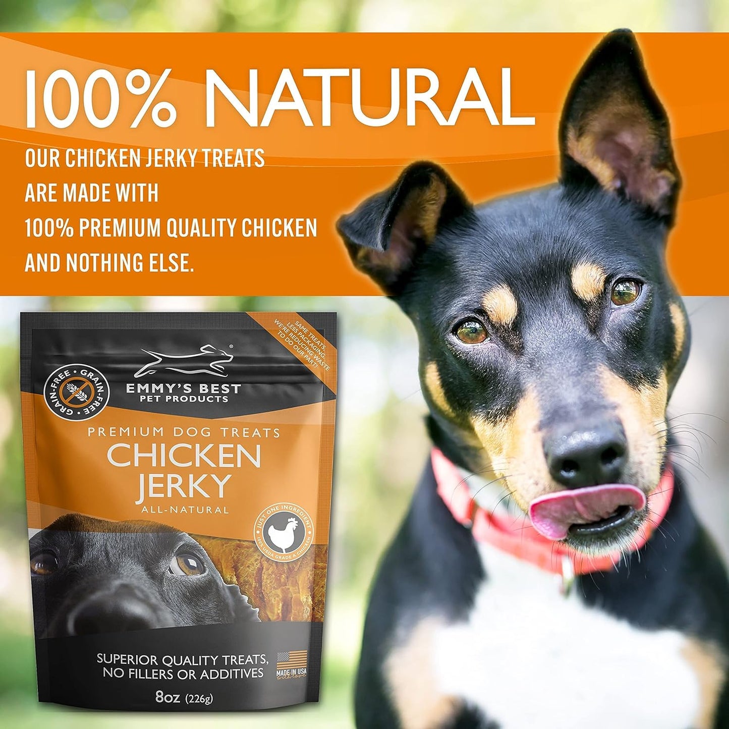 EBPP Chicken Jerky Dog Treats Made in USA - 100% Natural Jerky Treats Made with Real Chicken - Grilled Chicken Strips for Medium Dogs, Large and Small Dogs - 8oz Bag