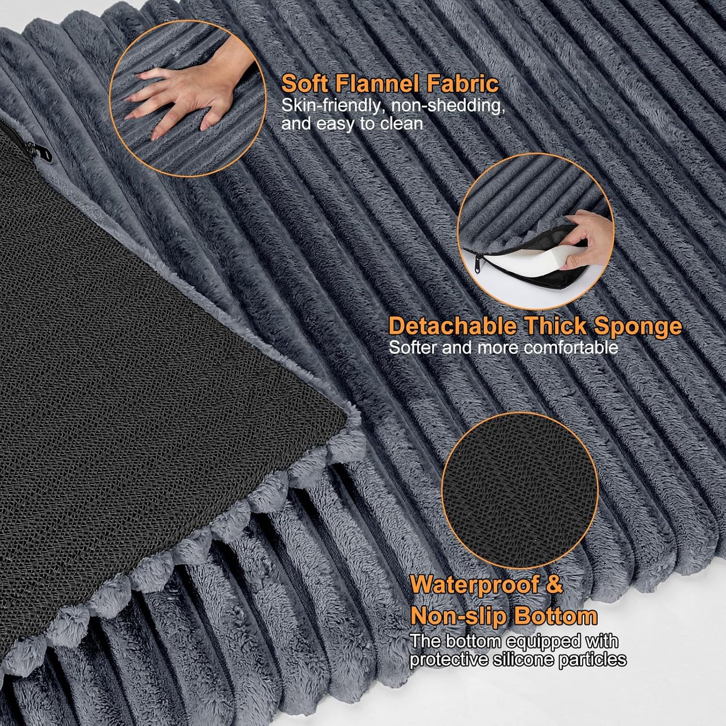 FURTIME Backseat Pet Bed Mat, Non-Slip Dog Bed for Car Back Seat, Washable Travel Pet Mat with Removable Cover, Dog Seat Covers Protector Fit for Backseat Extenders and Trucks SUVs, 54"x 24.8", Grey