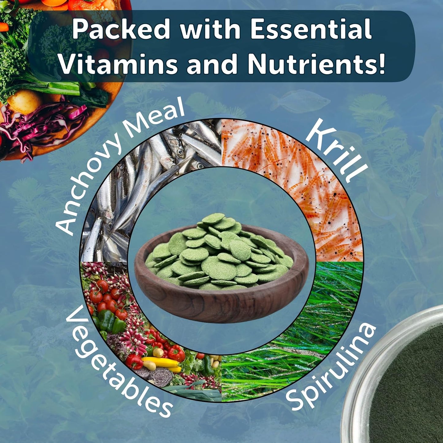 Aquatic Foods Inc. 12mm - 1/2" Small Sinking Wafers of Spirulina, Algae & Veggies for Plecos, Catfish, Shrimp, Snails, Crayfish, 12-Type Pellet Mix & 4-Type Wafer Mix Included 9.85oz Canister