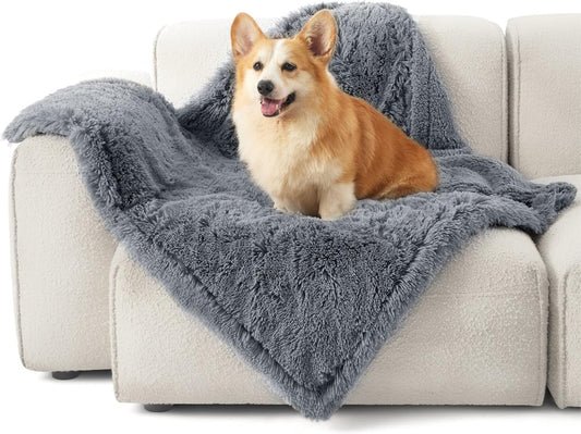 Bedsure Waterproof Dog Blankets for Medium Dogs Washable - Cat Blanket for Couch Protector Long Faux Fur, Calming Soft Reversible Throw Furniture Protection for Puppy Pet, 30"x40", Grey