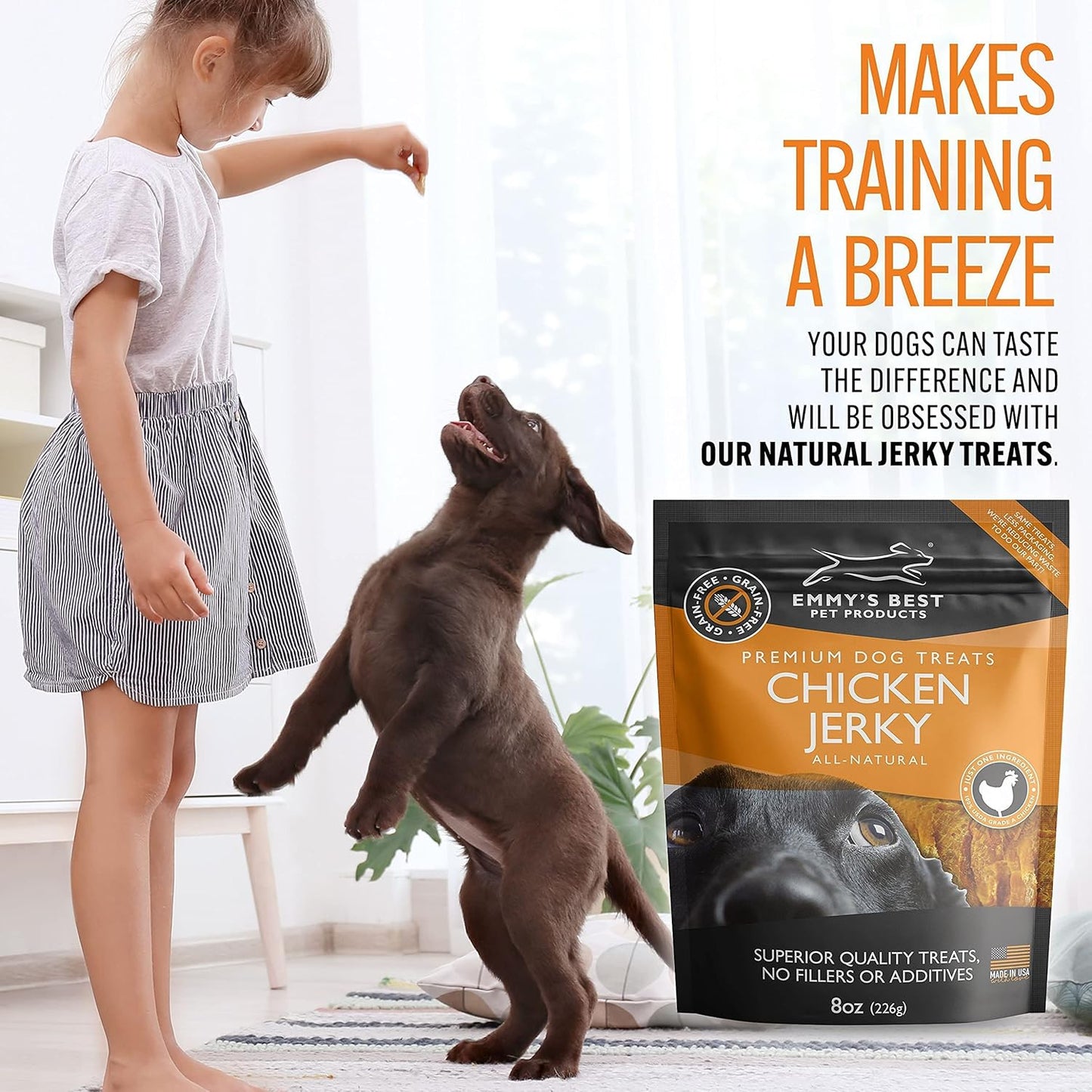 EBPP Chicken Jerky Dog Treats Made in USA - 100% Natural Jerky Treats Made with Real Chicken - Grilled Chicken Strips for Medium Dogs, Large and Small Dogs - 8oz Bag