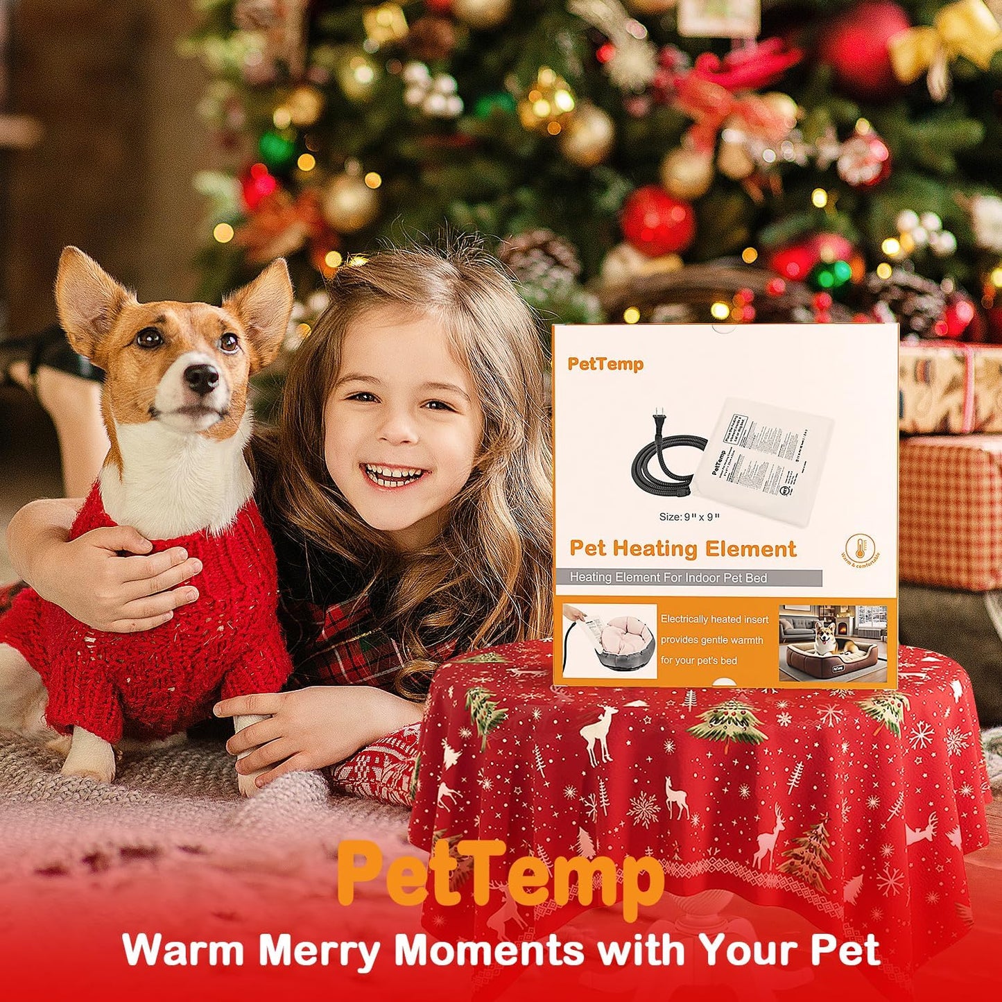 Pet Bed Warmer, Compact Heating Pad Insert for Cat Dog Beds, Turn Any Pet Beds Into a Heated Pet Bed, Waterproof Heated Bed Mat with Chew-Resistant Cord, Safe and Warm (M:9'' x 9'')