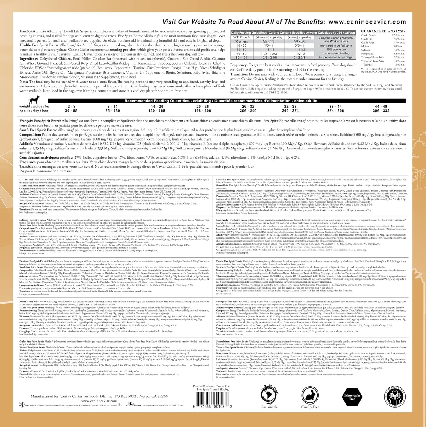 Canine Caviar - Free Spirit: Chicken & Pearl Millet Alkaline Dry Dog Food, Limited Ingredients, Gluten-Free, Based on Science & Research, Veterinary Alternative Diet (11 Pound Bag)