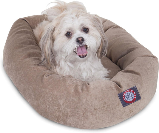 Majestic Pet 24 Inch Micro Velvet Calming Dog Bed Washable 24x19x7 (inch) – Cozy Soft Round Donut Dog Bed with Spine for Head Support - Pet Bed Small - Pearl (2025)