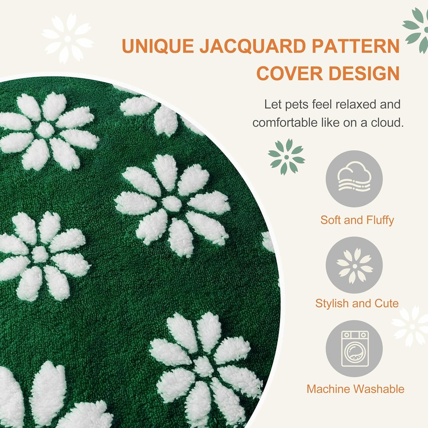 Dog Beds for Extra Large Dogs, Cute Thick Dog Bed for Crate Kennel, Fluffy Pet Bed with Removable Washable Cover and Anti-Slip Bottom, 41"x 28", Green Flower
