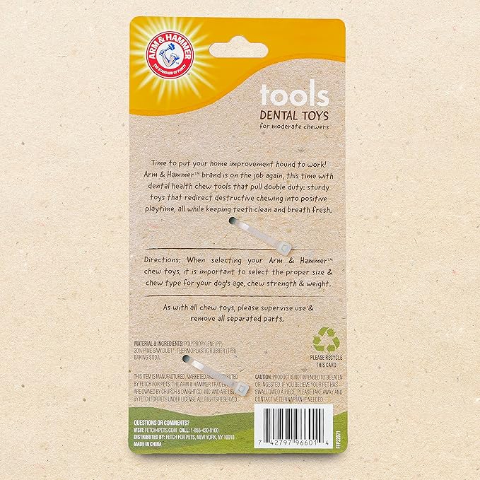 Arm & Hammer for Pets Chew Tools Collection: Wood Blend Wrench Chew Toy for Dogs | Compressed Wood Dog Chew Toys with Baking Soda, Safer & Durable Alternative to Chewing Sticks 8 Inch