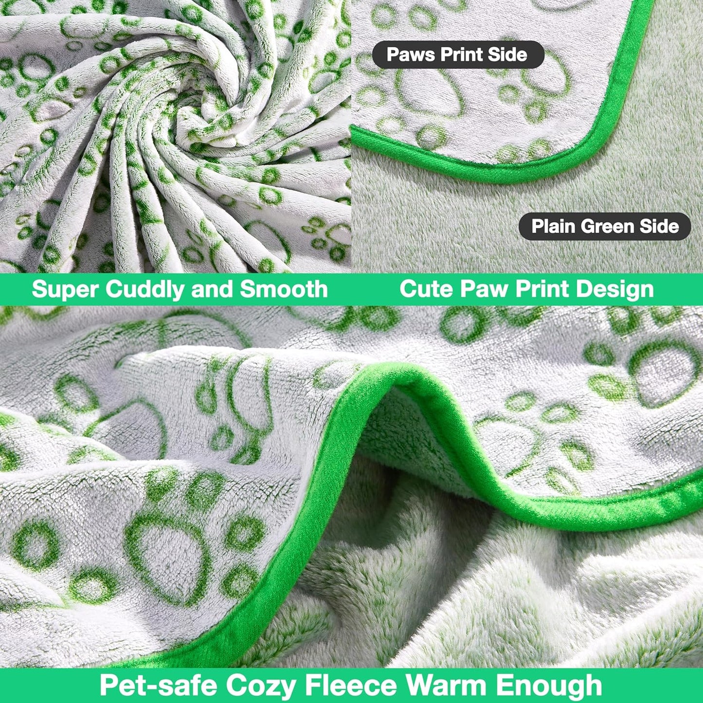 Green Soft Puppy Blanket, with Flannel Green Cute Paw Print, 24 * 32 inches, Cat Blanket Puppy Pads Supplies Dog Products Stuff Essentials