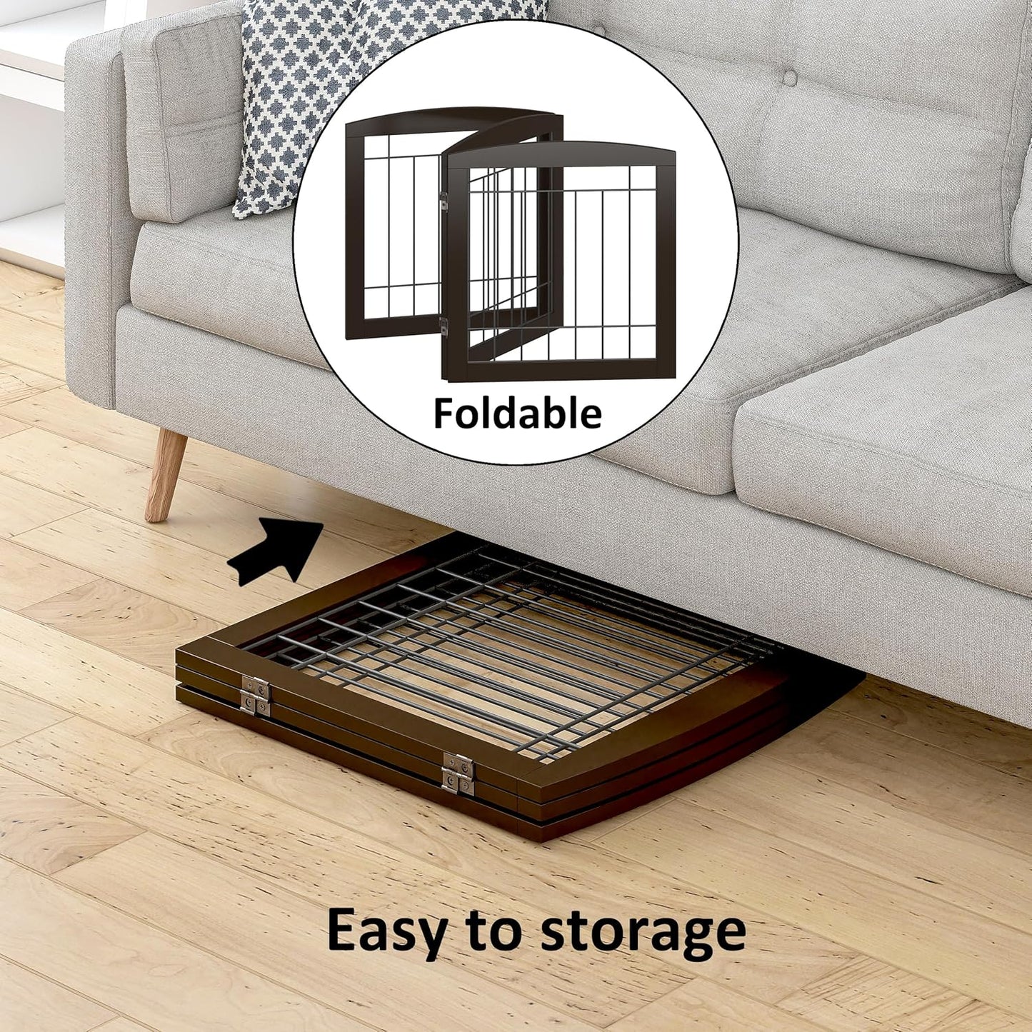 PAWLAND Free Standing Dog Gates for The House Stairs Doorways Indoor Foldable Wooden Small White Puppy Pet Gate Step Over Fence 60" W 24" H 3 Panels Espresso