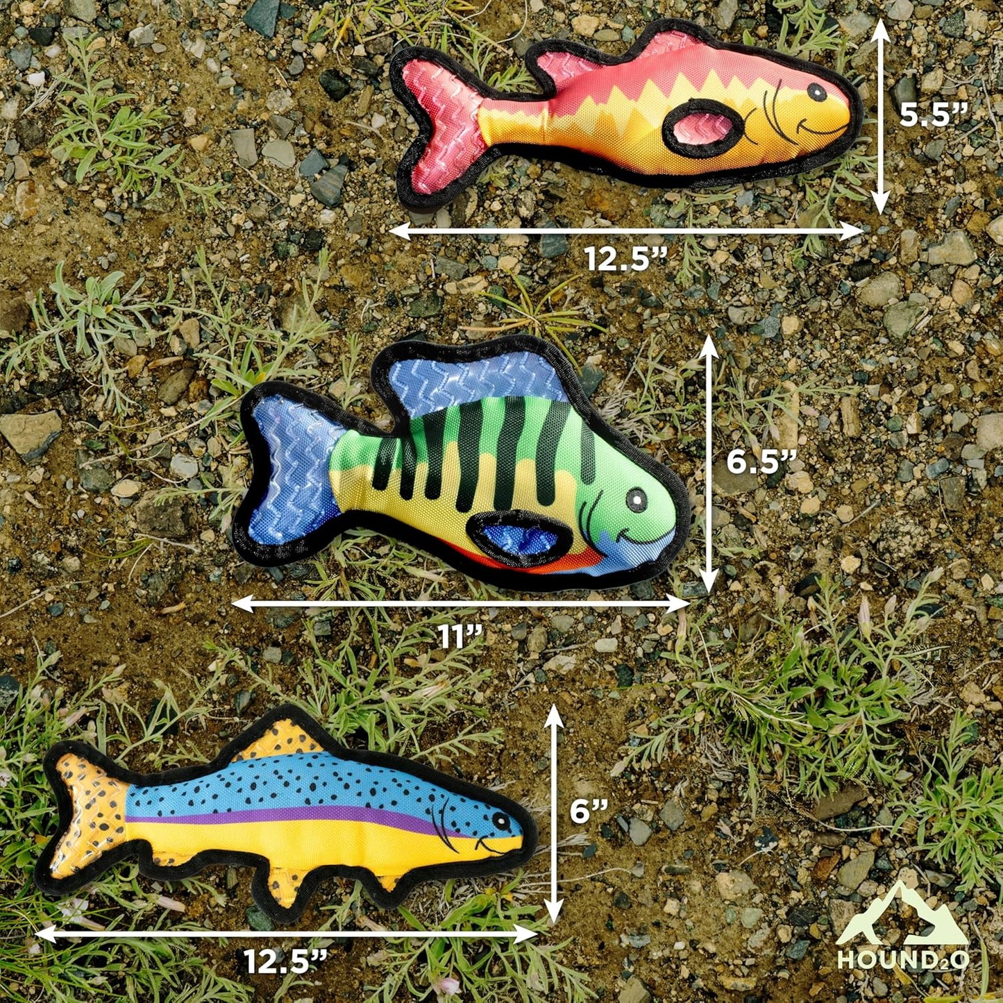 Dog Toys | Plush Toy Fish Trout, Bass, Bluegill Stuffed Animal for Dogs, Value 3-Pack | Outdoor Toy - Easy to Clean and Made from Non Toxic Materials