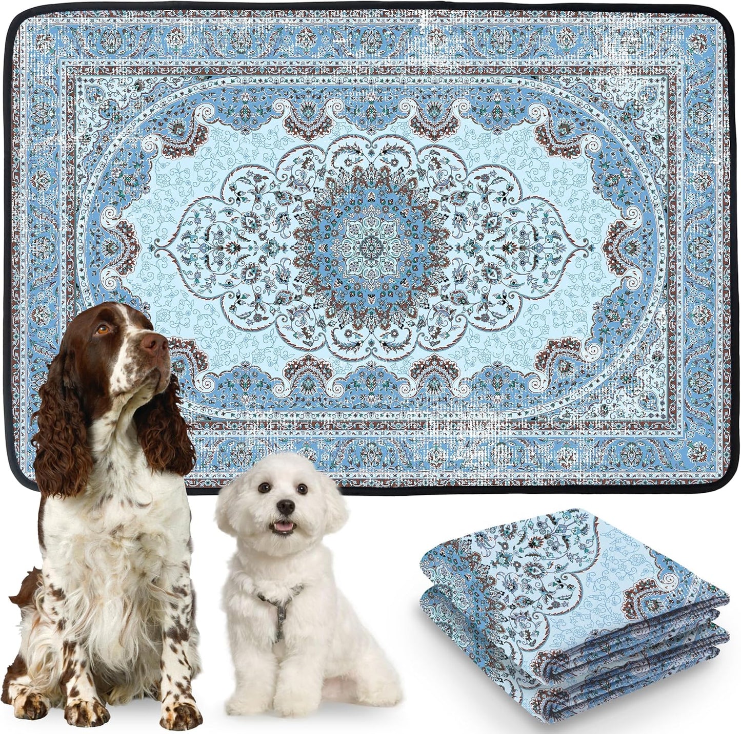 PatiencET Washable Pee Pads for Dogs, 24'' x 36" Super Absorbent Leakproof Reusable Puppy Pads, 2 Pack Dog Training Pads Potty Pad Whelping Pad with Non-Slip Bottom for Housebreaking Incontinence Blue