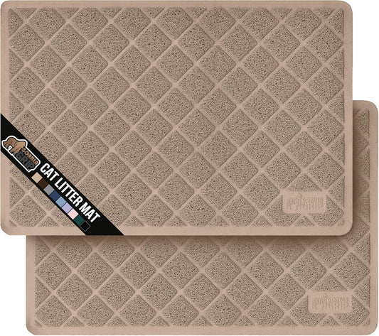 GORILLA GRIP Cat Litter Box Mat, 35x23 2 Pack, Water Resistant, US Designed Kitty Litter Trapping Mats, Easy to Clean Scatter Control, Less Mess and Clean Floors, Kitten Supplies for Indoor Cats Beige