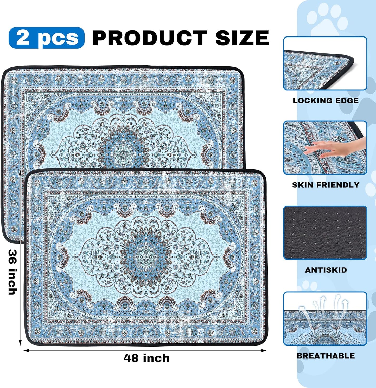PatiencET Washable Pee Pads for Dogs, 36'' x 48" Super Absorbent Leakproof Reusable Puppy Pads, 2 Pack Dog Training Pads Potty Pad Whelping Pad with Non-Slip Bottom for Housebreaking Incontinence Blue
