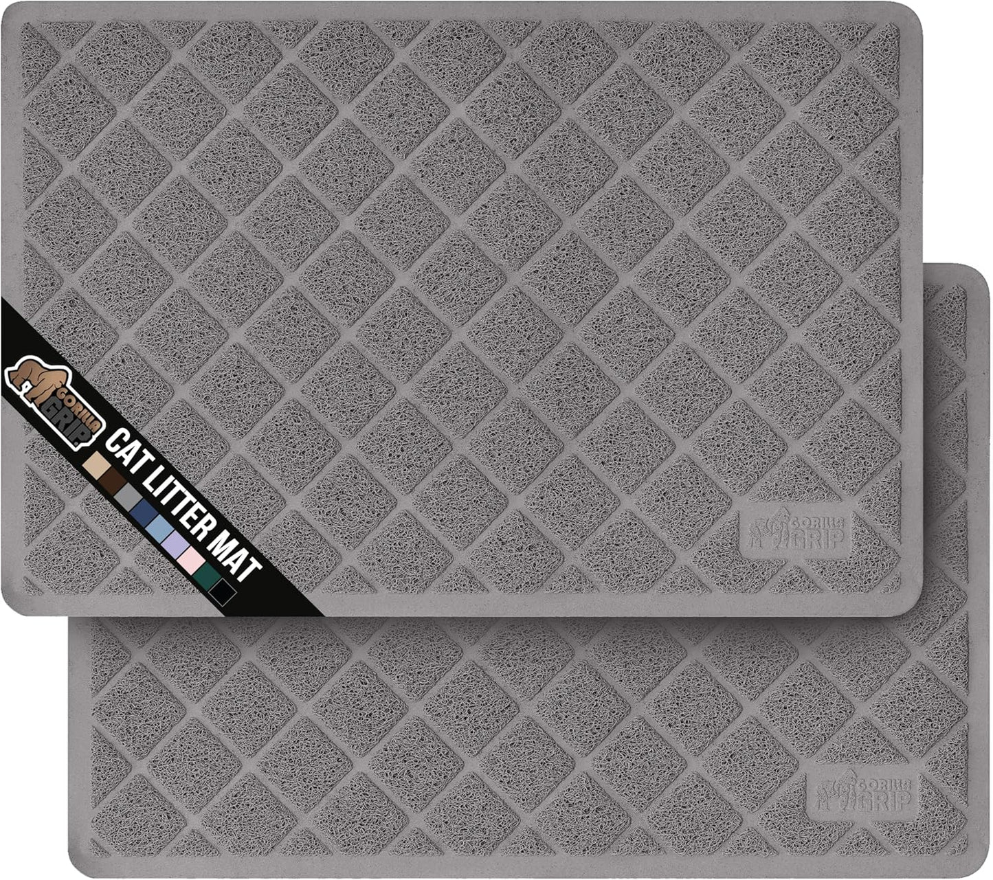 GORILLA GRIP Cat Litter Box Mat, 35x23 2 Pack, Water Resistant, US Designed Kitty Litter Trapping Mats, Easy to Clean Scatter Control, Less Mess and Clean Floors, Kitten Supplies for Indoor Cats, Gray