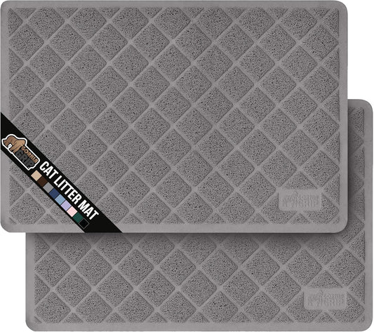 GORILLA GRIP Cat Litter Box Mat, Water Resistant, US Designed Kitty Litter Trapping Mats, Easy to Clean, Scatter Control, Less Mess and Clean Floors, Kitten Supplies for Indoor Cats 24x17 Gray 2 Pack
