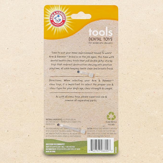 Arm & Hammer for Pets Chew Tools Collection: Wood Blend Hammer Chew Toy for Dogs | Compressed Wood Dog Chew Toys with Baking Soda, Safer & Durable Alternative to Chewing Sticks