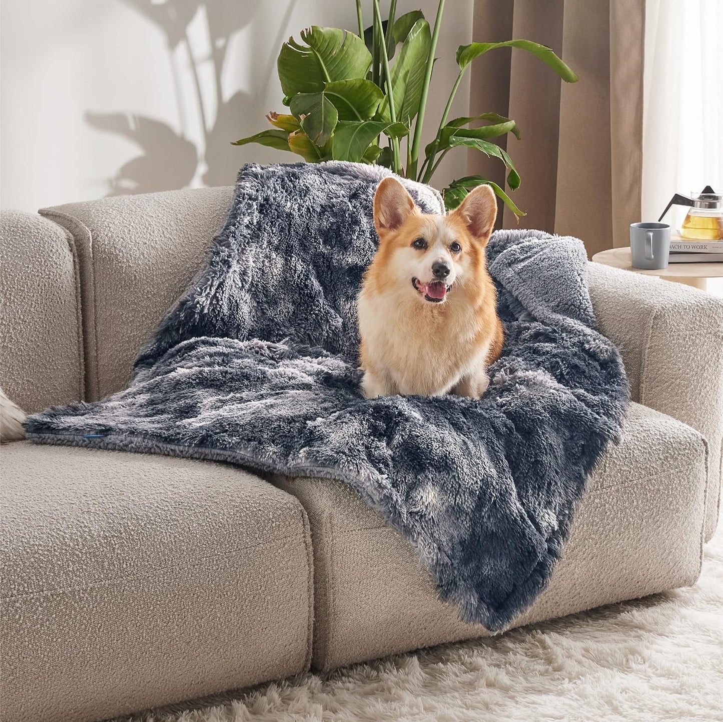 Bedsure Waterproof Dog Blankets for Medium Dogs Washable - Cat Blanket for Couch Protector Long Faux Fur, Calming Soft Reversible Throw Furniture Protection for Puppy Pet, 30"x40", Tie-dye Grey