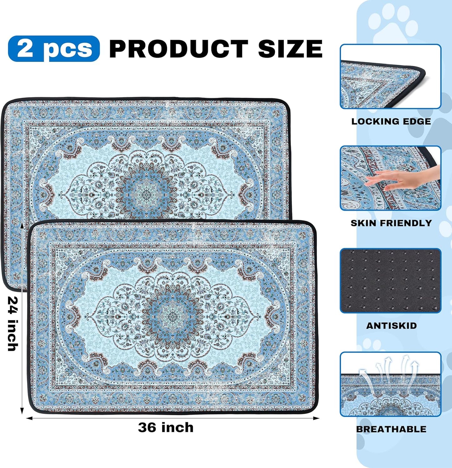 PatiencET Washable Pee Pads for Dogs, 24'' x 36" Super Absorbent Leakproof Reusable Puppy Pads, 2 Pack Dog Training Pads Potty Pad Whelping Pad with Non-Slip Bottom for Housebreaking Incontinence Blue